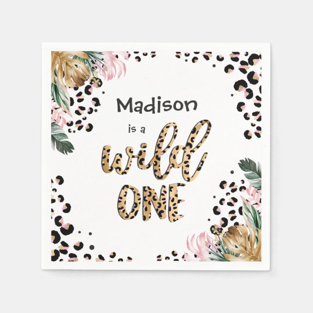 Wild One Birthday Leopard Print Wild Jungle Party Napkin (Front)