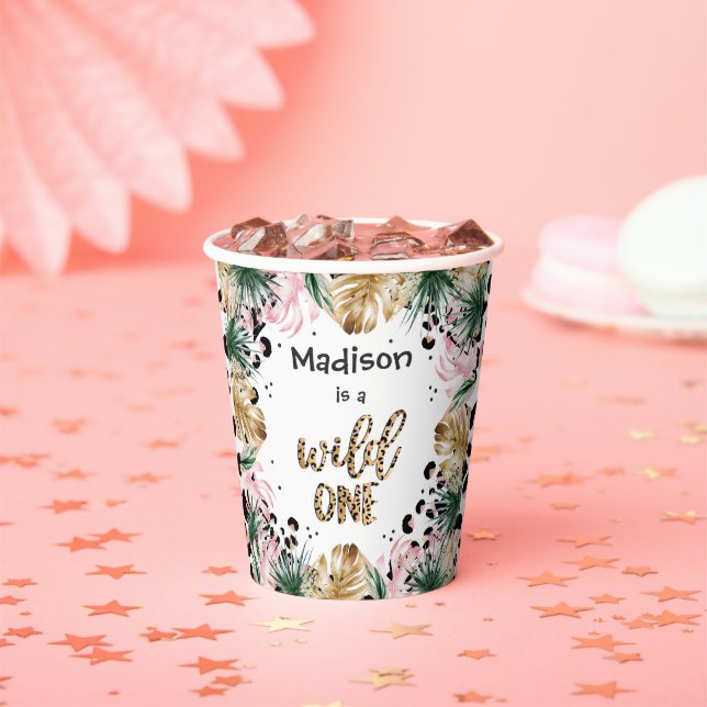 Wild One Birthday Leopard Print Wild Safari Party Paper Cups (Insitu)