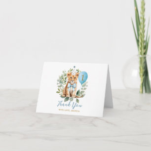 Wild One Birthday Lion Boy Birthday Floral Bow tie Thank You Card