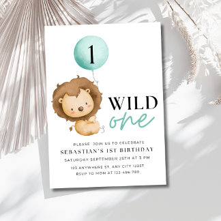 Wild One Birthday Lion Invitation, Zoo Birthday Invitation