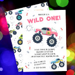 Wild One Birthday Modern Kids Monster Car Trucks Invitation<br><div class="desc">Wild One Birthday Modern Kids Monster Car Trucks Invitation features cute and colourful monster car trucks with the text "Wild One" in modern pink typography script accented with the number 1 and doodles. Perfect for kids first birthday party celebrations. Send in the mail or simply download the shareable downloadable digital...</div>