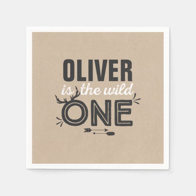 Wild One Birthday Party Napkin Rustic kraft party (Front)