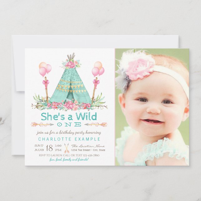 Wild One Birthday Party Teepee First Birthday Invitation (Front)