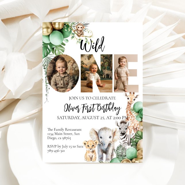 Wild One Birthday Safari Animal Photo Invitation (Creator Uploaded)