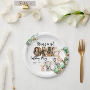Wild One Birthday Safari Animal Photo Paper Plate