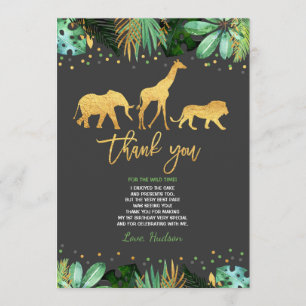Wild One Birthday Thank You Card Jungle Animals