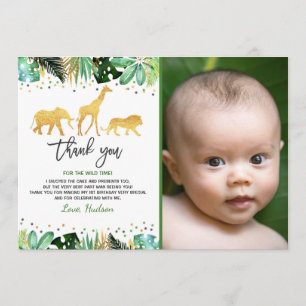 Wild One Birthday Thank You Card Jungle Animals