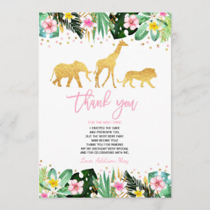 Wild One Birthday Thank You Card Jungle Animals