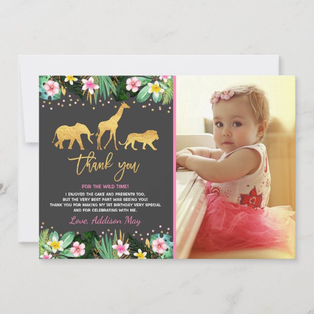 Wild One Birthday Thank You Card Jungle Animals (Front)