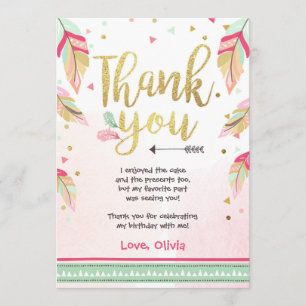 Wild One birthday Thank you card pink gold Girl