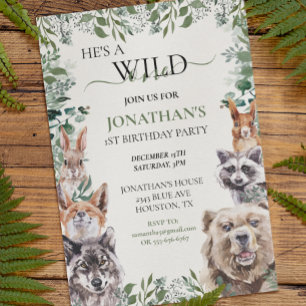 Wild One Birthday Woodland Animal Party    Invitation