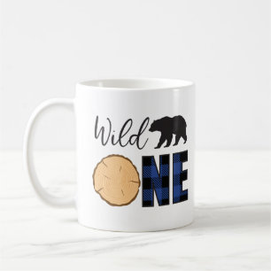 Wild One Black Bear Blue Plaid 1st Birthday Toddle Coffee Mug