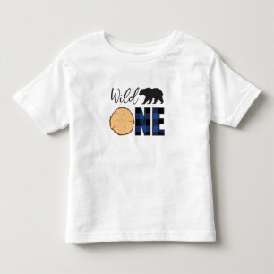 Wild One Black Bear Blue Plaid 1st Birthday Toddle Toddler T-Shirt