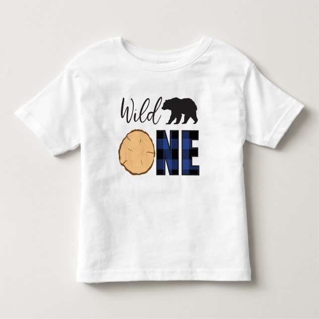 Wild One Black Bear Blue Plaid 1st Birthday Toddler T-Shirt (Front)