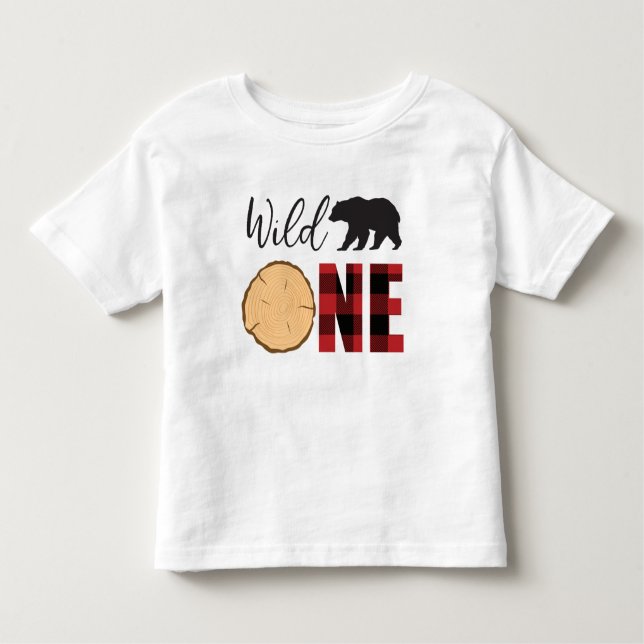 Wild One Black Bear Red Plaid 1st Birthday Toddler T-Shirt (Front)