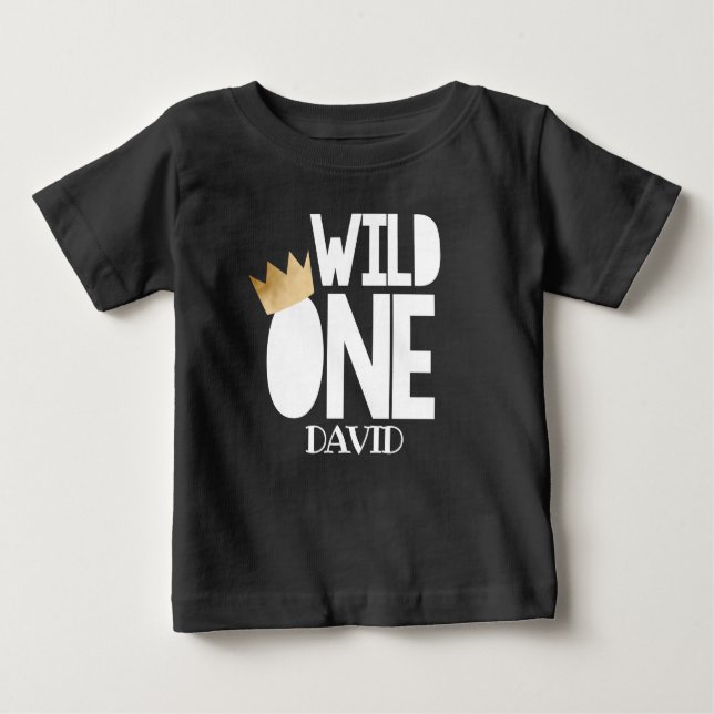 Wild ONE Black Gold Baby Boy First Birthday Outfit Baby T-Shirt (Front)