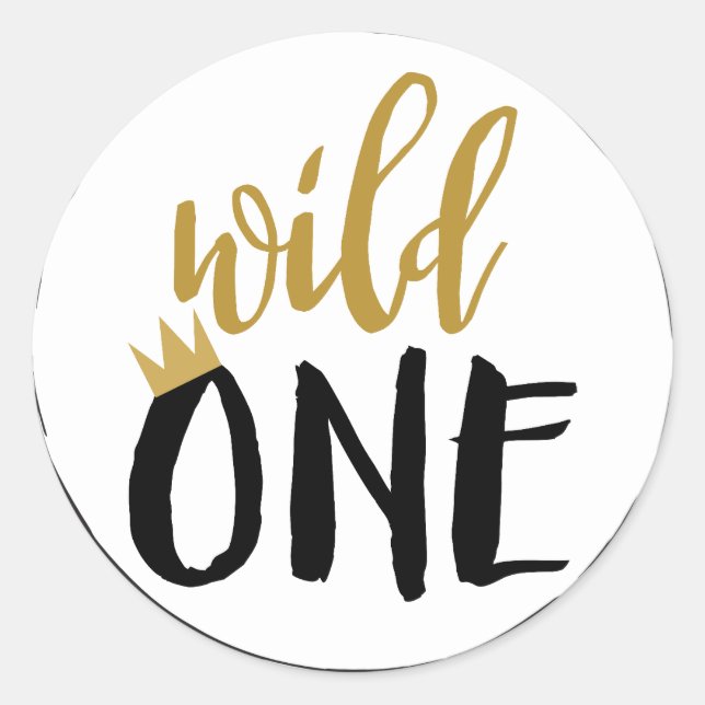 Wild One Black + Gold Photo 1 1st Birthday Classic Round Sticker (Front)