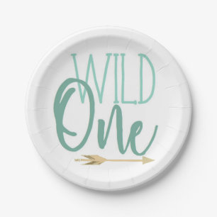 Wild One Blue First Birthday Party Paper Plate