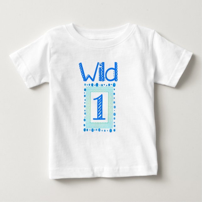 Wild One Blue Green First Birthday Outfit Baby T-Shirt (Front)