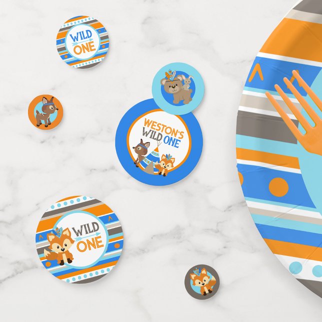 Wild One Blue Woodland First Birthday Decoration Confetti (Wild One 1st Birthday Party Personalized Table Confetti Decorations)