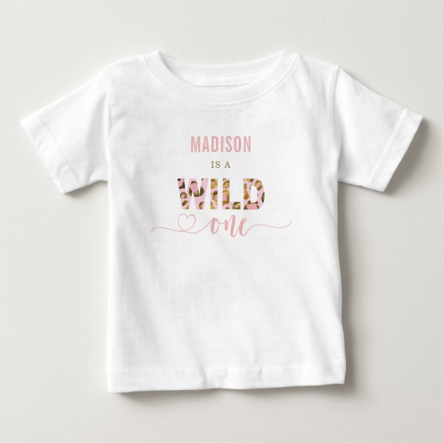 Wild One Blush Pink Jungle Safari 1st Birthday Baby T-Shirt (Front)