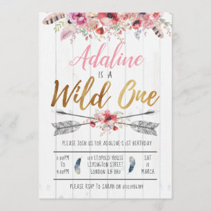Wild One Boho Birthday Girls 1st birthday invite