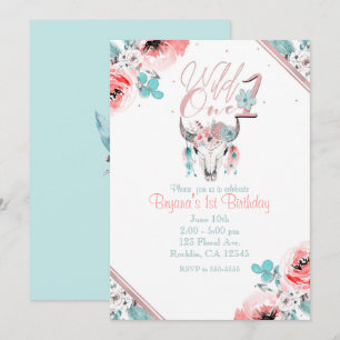 WILD ONE Boho Chic Floral 1st Birthday Invitation