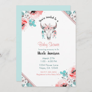 WILD ONE Boho Chic Floral Baby Shower Invitation