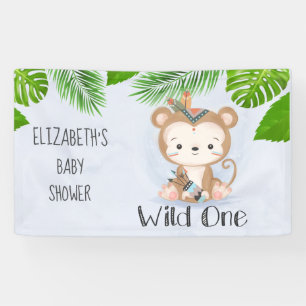 Wild One Boho Monkey Birthday Party Banner