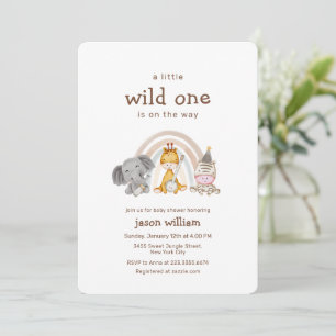 Wild One Boho Rainbow Safari Animals Baby Shower Invitation