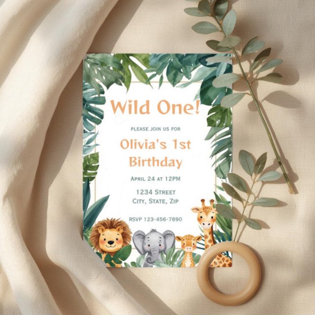 Wild One Boho Safari Jungle Animals 1st Birthday Invitation (Creator Uploaded)