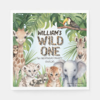 Wild one boy 1st birthday jungle animal themed