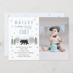 Wild One Boy 1st Birthday Photo Invitation