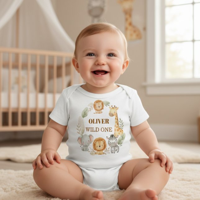 Wild One Boy 1st Birthday Safari Baby Baby T-Shirt (Creator Uploaded)