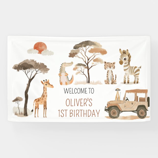 Wild One Boy 1st Birthday Safari Banner (Horizontal)
