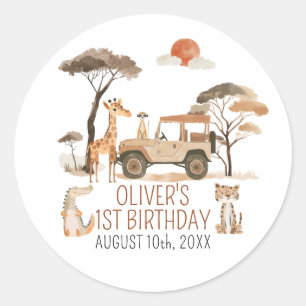 Wild One Boy 1st Birthday Safari Classic Round Sticker