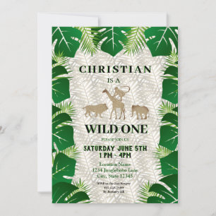 Wild One Boy 1st Birthday Safari Jungle Invitation