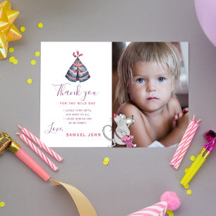 Wild One boy first birthday cute custom photo Thank You Card