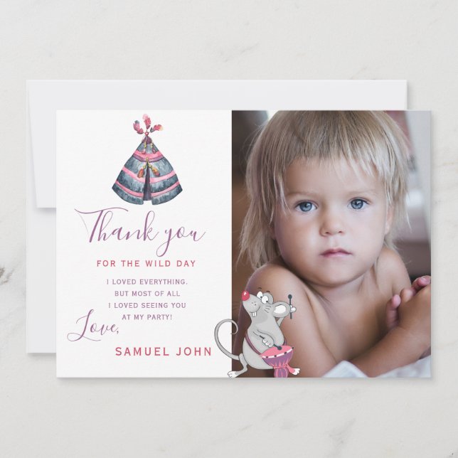 Wild One boy first birthday funny photo thank you  Invitation (Front)