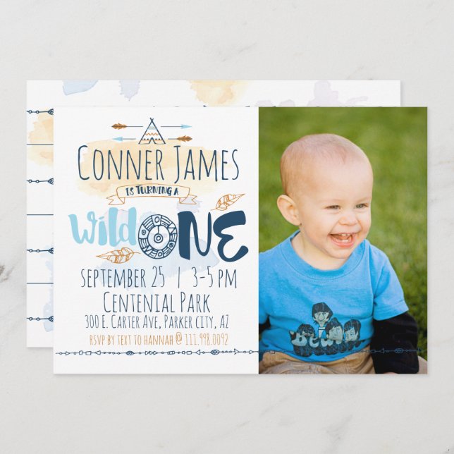 Wild One Boy First Birthday Invitation (Front/Back)