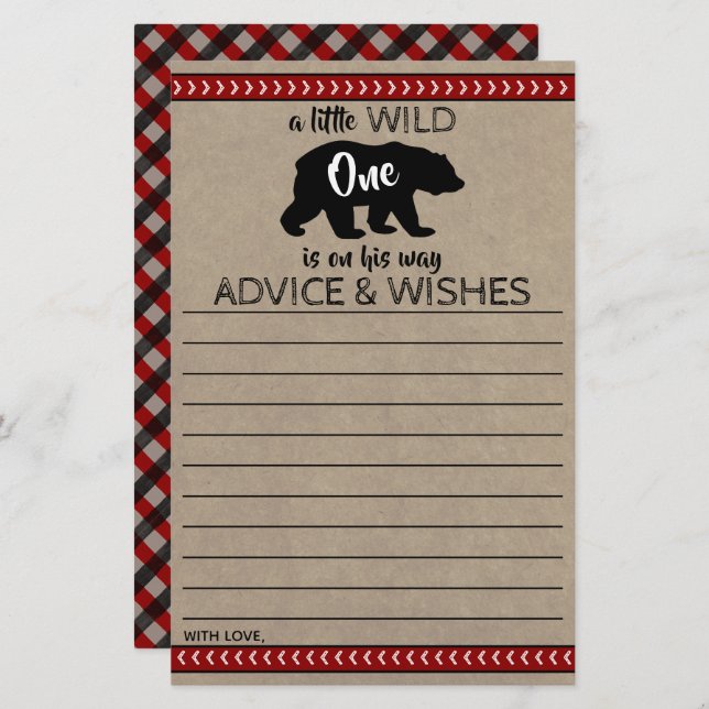 Wild One Boys Baby Shower Advice & Wishes (Front/Back)