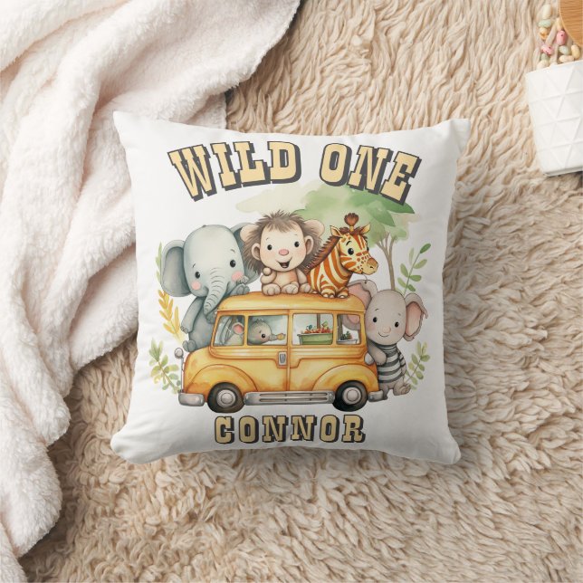 Wild one boys birthday safari animals  cushion (Blanket)