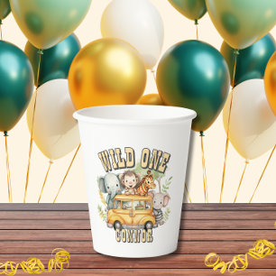 Wild one boys birthday safari animals paper cups