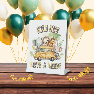 Wild one boys birthday safari animals pedestal sign