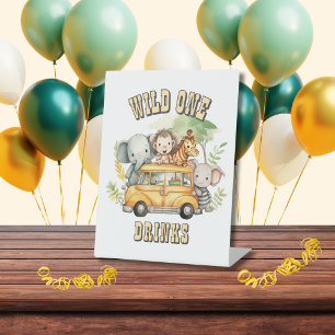 Wild one boys birthday safari animals  pedestal sign