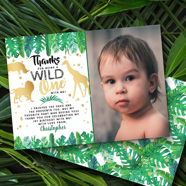 Wild One Boys First Birthday Photo Thank You Card (Creator Uploaded)