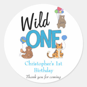 Wild One Boys First Birthday Safari Jungle Animals Classic Round Sticker