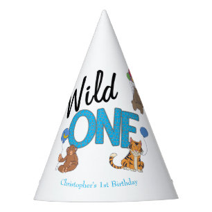 Wild One Boys First Birthday Safari Jungle Animals Party Hat
