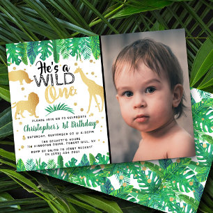 Wild One Boys Photo First Birthday Invitations