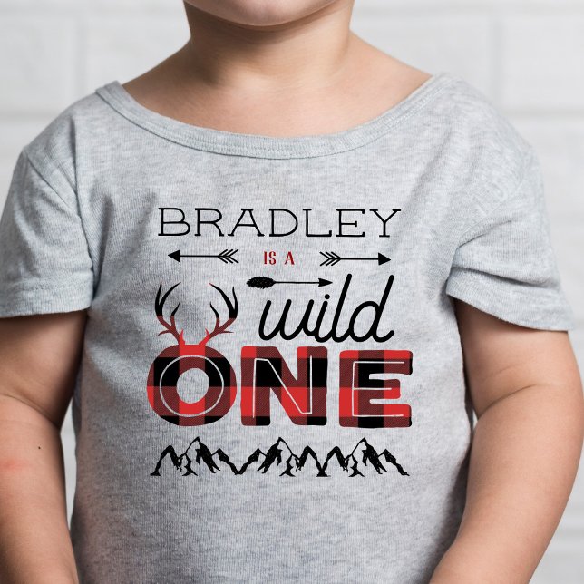 Wild One Boys Rustic Plaid Lumberjack 1st Birthday Baby T-Shirt (Creator Uploaded)